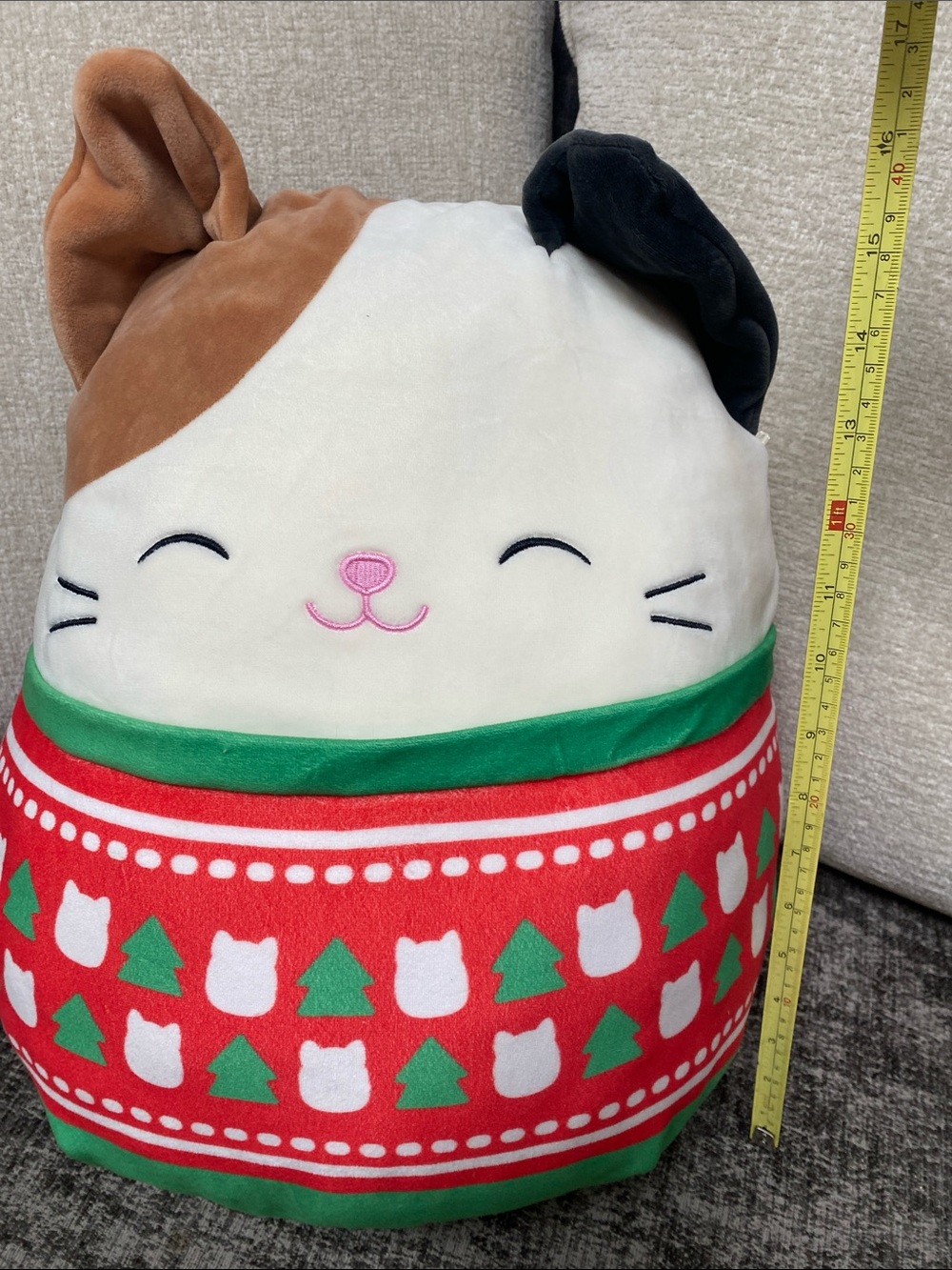 Squishmallows “Cam” The Cat Plush in Red Green Holiday Sweater